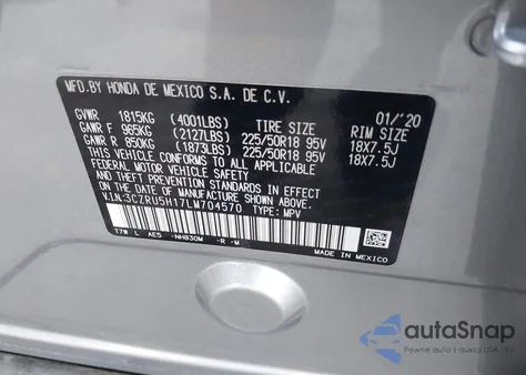 2020 Honda Hr-V 2Wd Sport из США, поврежденный, VIN 3CZRU5H17LM704570